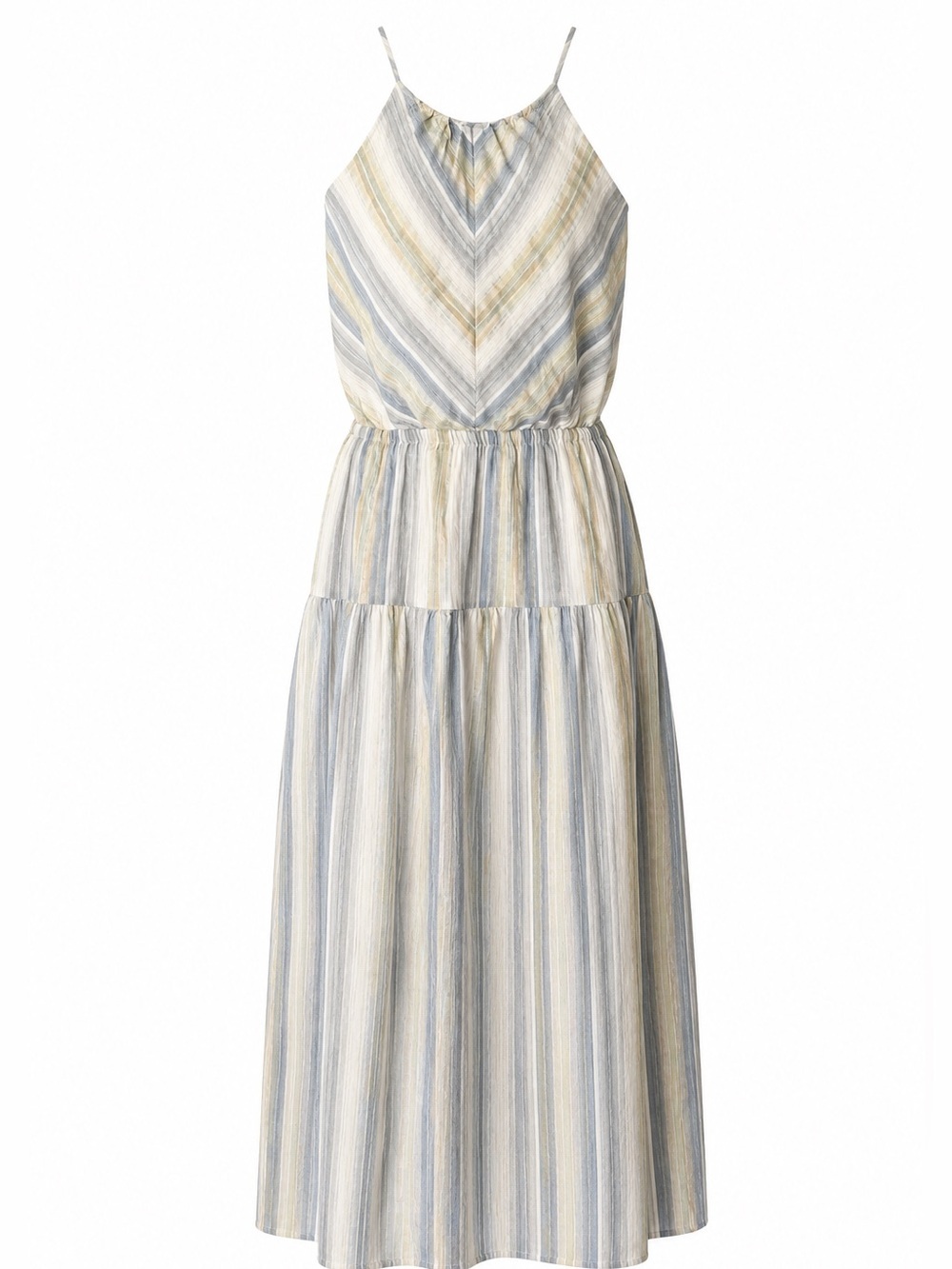 THREADGRIT SALLY HIGH NECK STRIPED MAXI DRESS BLUE/YELLOW 100% cotton - large - Picture 2 of 10